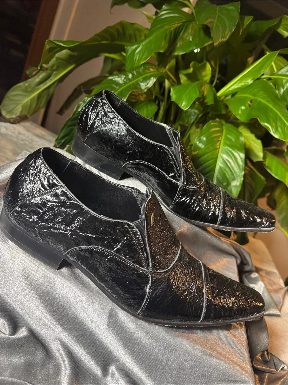 Angel Infantes Slip-On Black Patent Leather Shoes - Men's Size EU 45 / US 11.5